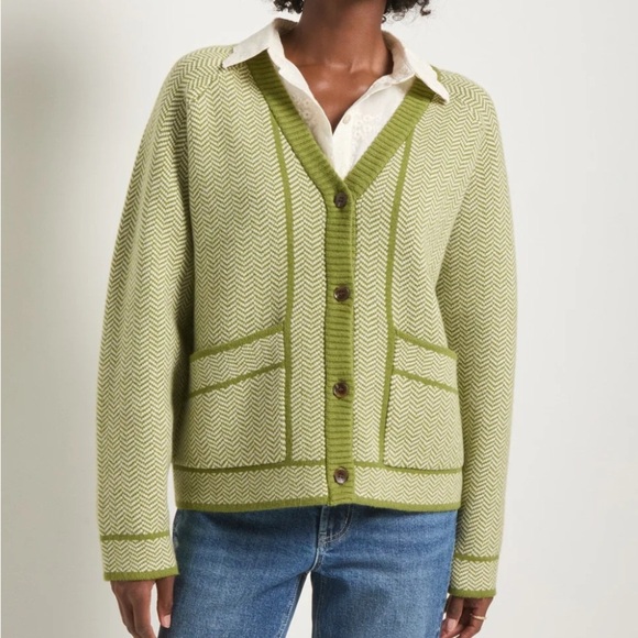 Olive Chevron Women's Cardigan - Picture 1 of 3